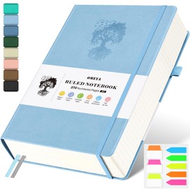 A5 Lined Journal Notebook, 370 Numbered Pages Thick Leather Journal for Writing, College Ruled Hardcover Notebook for Work with 100gsm Paper, Journal for Women, Men, Teens(5.75" x 8.38" Sky Blue)