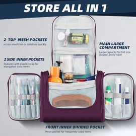 Buruis Large Toiletry Bag for Women and Men, Hanging Travel Bag for Makeup, Cosmetics, Shaving, Toiletries, Water-Resistant Dopp Kit for Gym, Camping, or Daily Use, Purple
