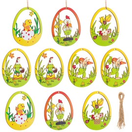 MELLIEX Pack of 10 Wooden Easter Pendants, Hollowed Easter Eggs for Hanging, Painted Wood, Easter Decoration for Spring Decoration