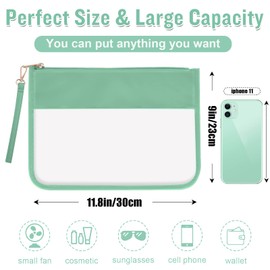 izuzta Clear PVC Flat Pouch, PU Travel Makeup Bag Clear Zipper Pouch with Wristlet, DIY Chenille Letter Bag Waterproof Portable Clear Travel Toiletry Bag Cosmetic Pouch for Women Girls (Green)