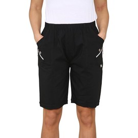 ANZEE Ladies Cherry Berry Shorts - Women's Plain Stretch Fit Pull On Elasticated Waist Summer Short Pants Size UK 10-24 (UK, Numeric, 14, Black)