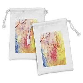Lunarable Tree of Life Fabric Pouch Set of 2, Tree Branches in Colorful Smoke Air Nature Theme Art Image, Small Drawstring Bag for Toiletries Masks and Favors, 9" x 6", Multicolor
