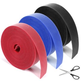 Velcro Cable Ties, Tikplus 3 Roll 5 m x 20 mm Velcro Tape on Both Sides, Resealable Cable Ties, Velcro Tape with 1 Piece of Scissors for Home and Office