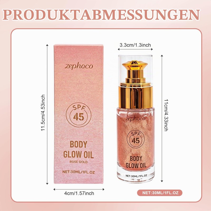 Bronzer Highlighter Oil SPF45, Bronzer Shimmer Body Oil with Glitter
