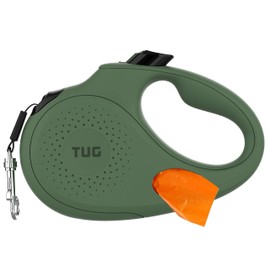 TUG Oval 360° Tangle-Free Retractable Dog Leash with Integrated Waste Bag Dispenser (Large, Green)
