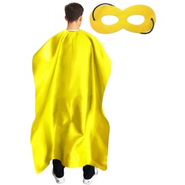 Adult Superhero Cape and Mask for Man and Woman - Dress Up Superhero Costume for Party or Vacation Bibble School (Yelloｗ)