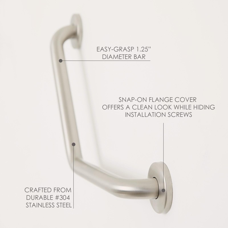 12-inch x 12-inch Boomerang Shaped Shower Grab Bar, Stainless Steel