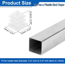 uxcell 1/2" (13mm) Square Tubing End Caps, 50 Pcs Plastic Hole Plugs Insert End Cap for Metal Tubing Post Chair Leg Table Bookshelves Furniture, White