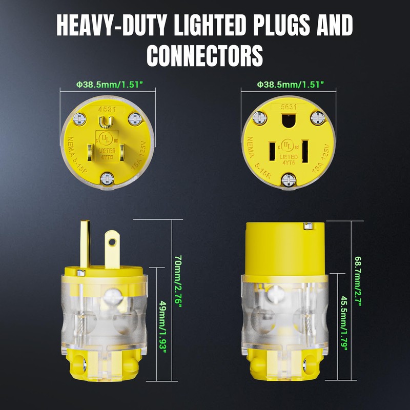Yomiuwo Lighted Eectrical Connectors Plug and Connector Set, Straight Blade