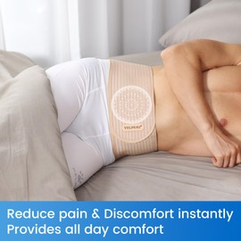 Velpeau Umbilical Hernia Belt for Women & Men -Abdominal Support Binder with Ventilation Compression Pad -Navel Ventral Epigastric Incisional and Belly Button Hernias Surgery Prevention Aid (Khaki, L)