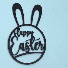 Papierdrachen Wooden Easter Pendant - Wooden Ring Black - Reusable Easter Decoration 30 x 20 cm 4 mm Thick - with Decorative Ribbon - Happy Easter - Set 2