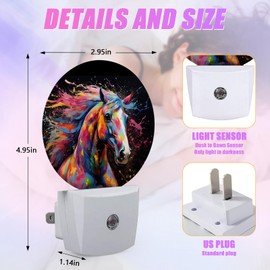 GANTINIR Colorful Horse Night Light Night Lights LED Lamp Round Plug into Wall Nightlight with Dusk to Dawn Sensor Home Hallway Stairway Kitchen Decor