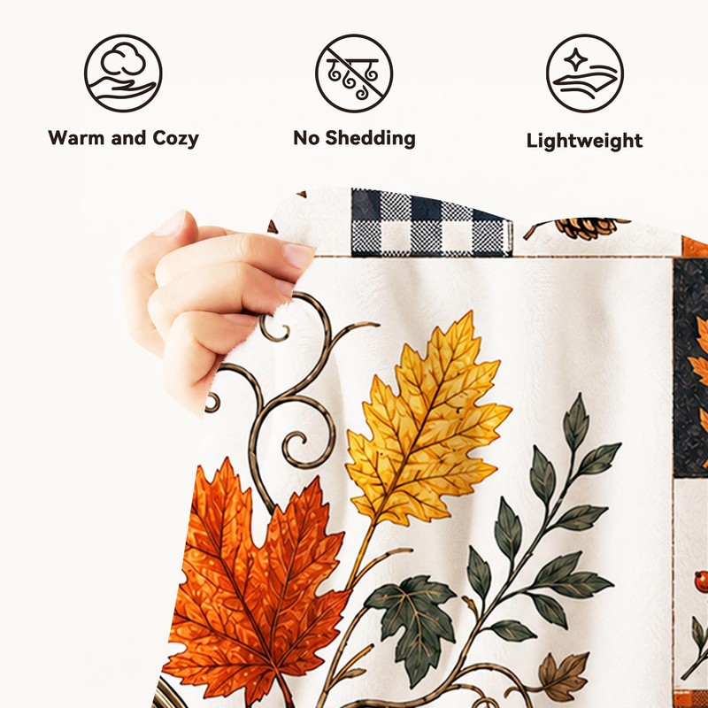 Fall Throw Blanket Soft Cozy Warm Plush Fluffy Fuzzy Fleece