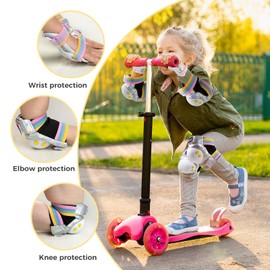 BOSONER Kids Knee and Eblow Pads: Child Knee Pads and Elbow Pads Wrist Guards Set - 6Pcs Safety Protective Gear for Roller Bike Skating