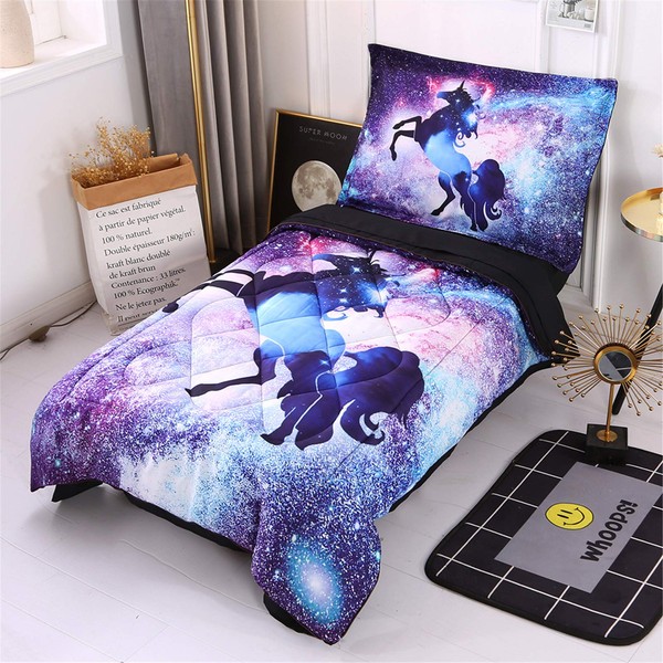 Wowelife Toddler Unicorn Bedding Sets for Girls 4 Piece Galaxy Kids Toddler Bed Sets(Spcace Unicorn)