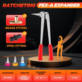 Saker PEX Tube Expansion Tool Kit | PEX-A Expansion Tool with 1/2'', 3/4'',1'' Expansion Heads | Mannual Expander Tool Kit SD-F1960 Standard PEX Coupling