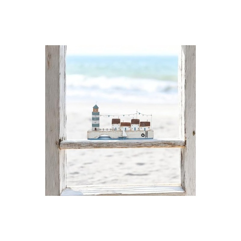 Shoeless Joe Quayside with Lighthouse/Handmade Small Pretty Seaside Decoration/Nautical Miniature