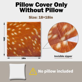 Spotted Deer Print Pillow Covers for Living Room, Decorative Square Throw Pillows for Bedroom Bed Sofa Couch Outdoor, Rustic Farmhouse Country Modern Home Decor Animal Print Pillowcase 18 X 18 Inch