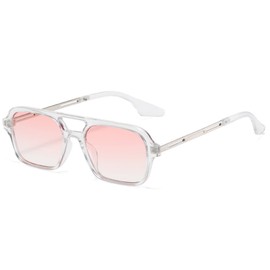 QVKUUT Vintage Trendy Sunglasses for Men and Women, Double Bridge UV Protection Glasses, Clear / Pink