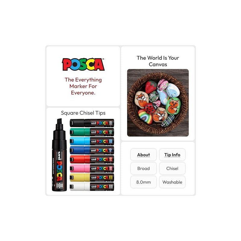 Posca Mitsubishi Pencil PC8K8C Punta ancha, 8 colores