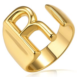 Initial R Ring For Women, GoldChic Jewelry Gold Chunky Letter Ring for Hip Hop Rapper, GoldChic Jewelry 14k Gold Plated Alphabet Statement Rings