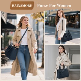 RAINSMORE Purses for Women Top-Handle Leather Handbag Waterproof Small Purses for Women Crossbody Anti Theft Tote Purse Blue