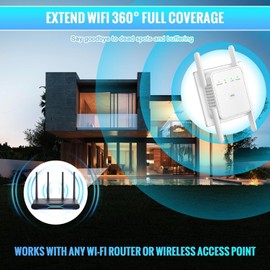 WiFi Extender Signal Booster-WiFi Extender 1200Mbps Dual Band (5GHz/2.4GHz) 360 Full CoverageUp to (4000 sq.ft) and 35 Devices 1-Tap Setup, WiFi Repeater with Ethernet Port