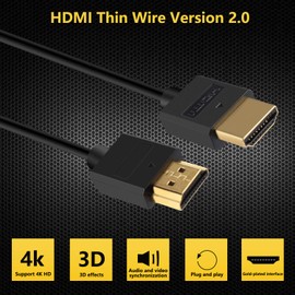 Pasow - Cable HDMI 4K ultrafino macho a macho 36AWG de alta velocidad (1.5 pies/0.5 m)