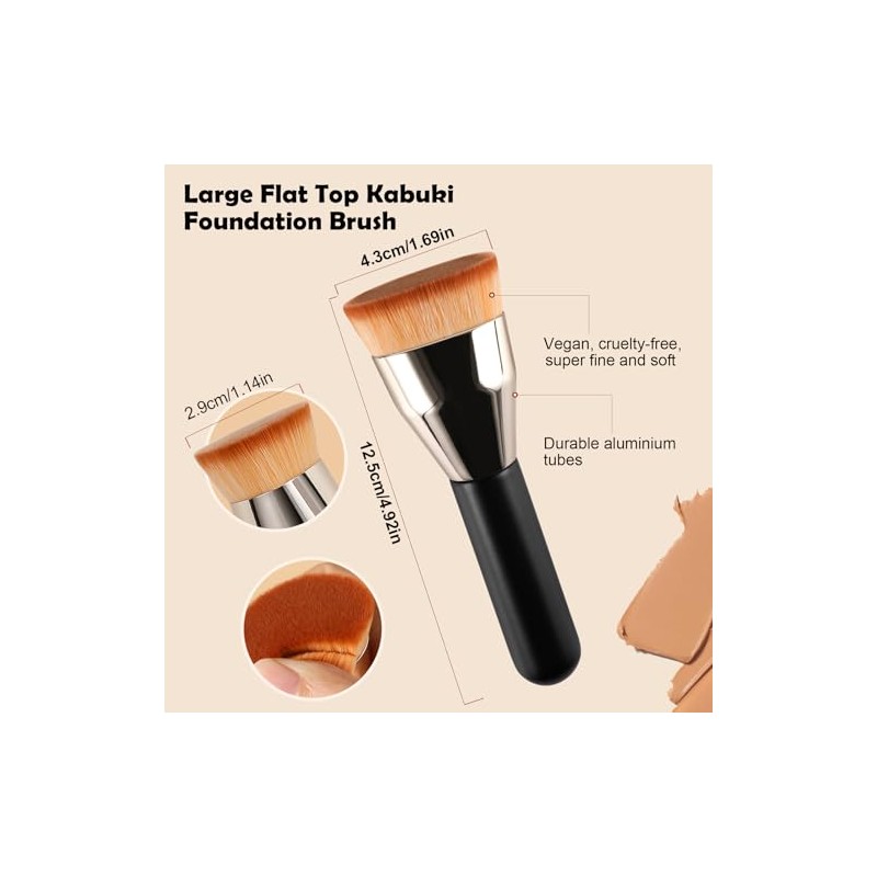 Brocha Kabuki Punta Plana Base Maquillaje Profesional Líquida Difuminar Líquido