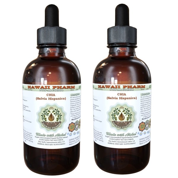 Hawaii Pharm Chia Alcohol-Free Liquid Extract, Organic Chia (Salvia Hispanica) Dried Seed Glycerite Natural Herbal Supplement 2x2 oz