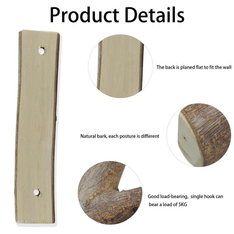 ZCLGOOD 4Pcs Real Wood Tree Branch Wall Hook, Rustic Decorative