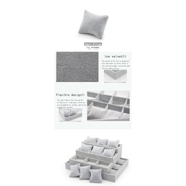 RJ DisplaysSilver Gray 12 Grid With Pillow Ice Velvet Jewelry Display Tray For Bangles, Bracelets, Watch, Cuffs, Display Storage Tray Stackable Jewelry Organizer Trays for Drawer Showcase Display