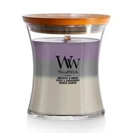 WoodWick Amethyst & Amber Gifts for Women and Men, 9.7 oz Medium Hourglass Trilogy Candle with Crackling Wick