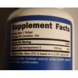 Nutricost Vitamin K2 MK-7 100 mcg, 240 gels Gluten Free/Non-GMO Nutricost Menaquinone-7