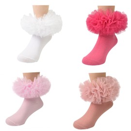 TONGXiNHUA and three Chinese characters Girls Socks & Stockings Fluffy Ruffled Princess Dress Socks Lace Dance Dress Socks Newborn/Infant/Toddler/Girl (2-4 years)