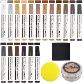 Furniture Repair Kit Touch Up Markers, 18 Colors Wood Repair Markers Set with Polish Wax, Wood Repair Pens for Scratches, Stains, Tables, Faded, Cabinet, Floors, Bedposts