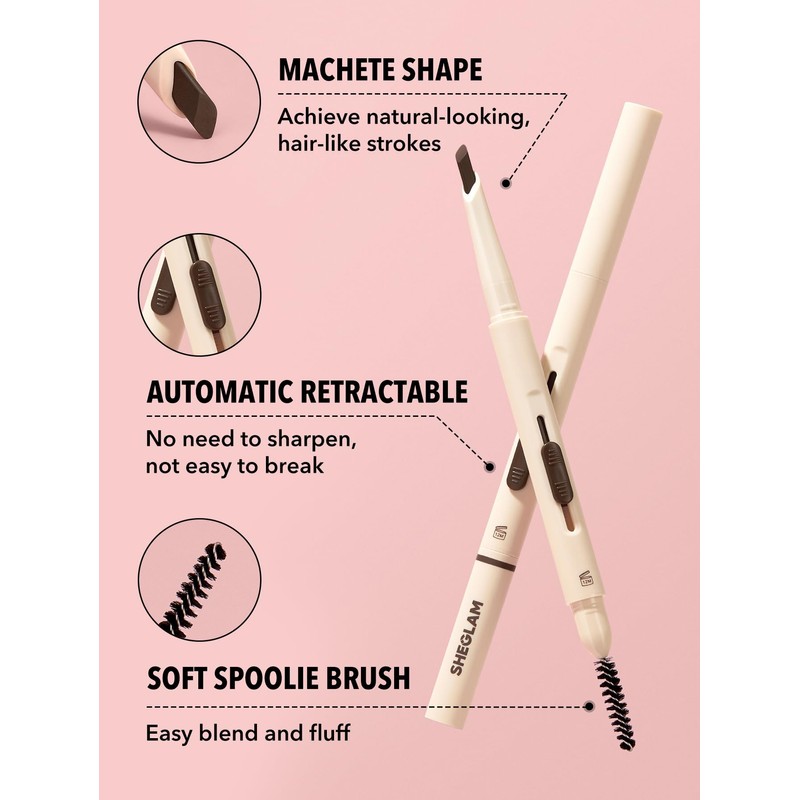 SHEGLAM Better Brows Long Lasting Eyebrow Pencil Dual, Waterproof-Chocolate