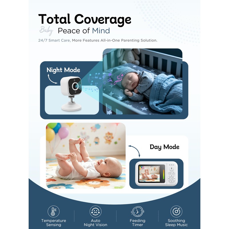 Baby Monitor with Camera and Audio & Crib Clip, No