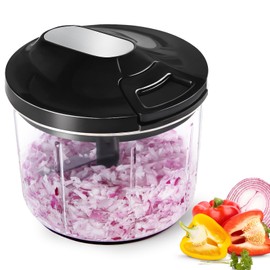 SUREWIN Manual Food Processor 1000ML Large Capacity Pull String Vegetable Chopper Onion Cutter for Salsa Nuts Pesto Herbs Easy to Clean Kitchen Gadget Black