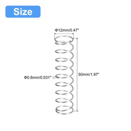 QUARKZMAN Compression Spring 304 Stainless Steel 12 mm AD 0.8 mm Wire Size 50 mm Free Length Silver Tone Pack of 5
