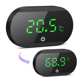 OQIMAX Mini Digital Aquarium Thermometer, LED Display Fish Tank Thermometer with Touch Buttons, Support ℉/℃ Convertible, Stick-on Wireless Aquarium Thermometers, for Monitoring Axolotl(Black）