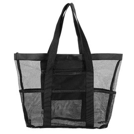 MBAIYO Mesh Beach Bag with Bag, Mesh Beach Bag for Sand Toys, Foldable Handbags with Zip, Waterproof Swimming Bag, Black, Mesh Bag for Beach, Holiday, Travel, Gym, black