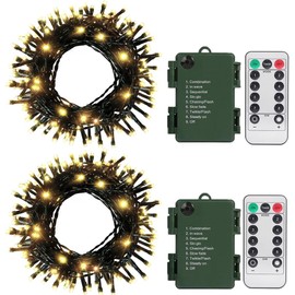 Solhice 2 Pack 20ft Christmas Lights Battery Operated String Lights with Remote Control, 50 LEDs Clear Mini Lights Warm White Xmas Tree Lights for Bedroom Indoor Outdoor Decor