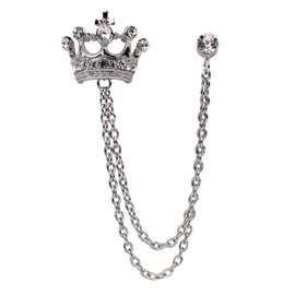 coadipress Crown With Hanging Chain Brooch for Women Men Elegant Gentlemen Gold Silver Crystal Crown Lapel Pin Vintage Rhinestone Wedding Brooch Suit Shirt Pin Accessories (Rhinestone Silver)