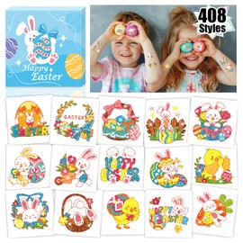 Partywind Glitter Easter Basket Essentials Temporary Tattoos for Kids, 408 Styles Easter Tattoo Stickers for Boys Girls, Easter Basket Fillers for Kids Spring Party Supplies Favors Goodie Bag Stuffers