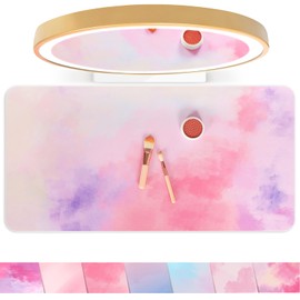 Makeup Mat for Vanity to Protect Desk Top, Trimmable Makeup Mat, Easy to Clean PU Leather Desk Pad - Waterproof Vanity Accessories for Women Girls, 23.6 x 11.8in - Pink and Purple Tie-dye