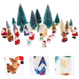 JOINPAYA 1 Set Miniature Christmas Ornaments: Resin Christmas Tree Reindeer Santa Snowman Figurines for Dollhouse Home