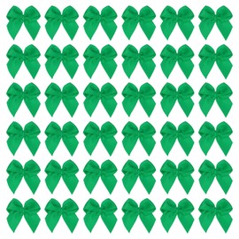 PATIKIL 1 Inch Mini Ribbon Bow 100 Pcs Satin Fabric Ribbon Flower Bows Appliques for DIY Craft Sewing Wedding Party Decoration, Green