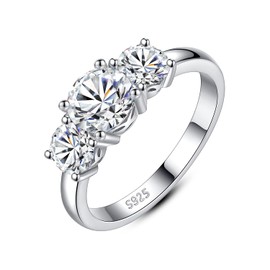 YODEWA 3 Stone Moissanite Engagement Rings 925 Sterling Silver 2ct D Color VVS Lab Created Diamond Round Cut Sparkling Wedding Band for Women Size 6