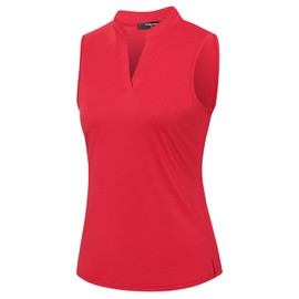 Vidusou Golf Shirts for Woman,Sleeveless Golf Outfit Tennis Polo Gym Shirts Dit Fit Running Tops Women Golf Clothes Moisture Wicking Shirts Activewear Red Medium